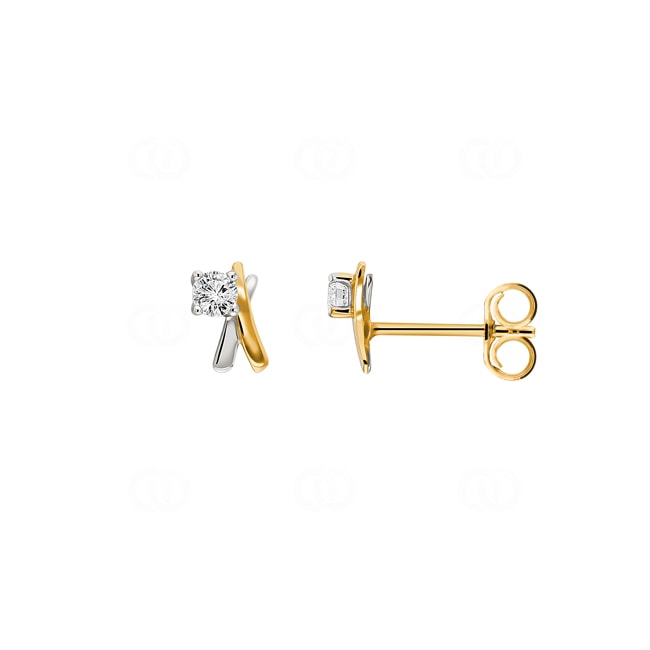 Clous d'oreilles or jaune 750/18 ct bicolore avec zircones - 28SH94BZ