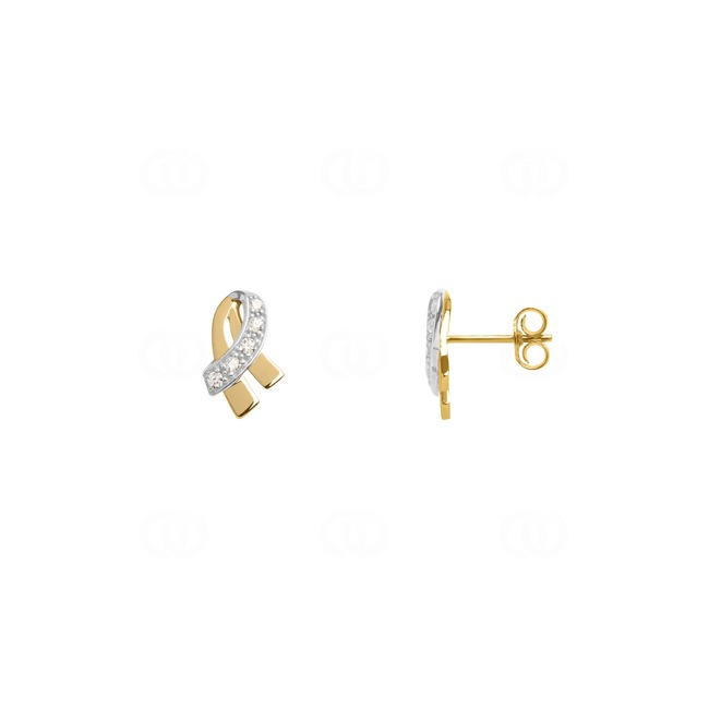 Clous d'oreilles or jaune 750/18 ct bicolore avec zircones - 28SF51BZ