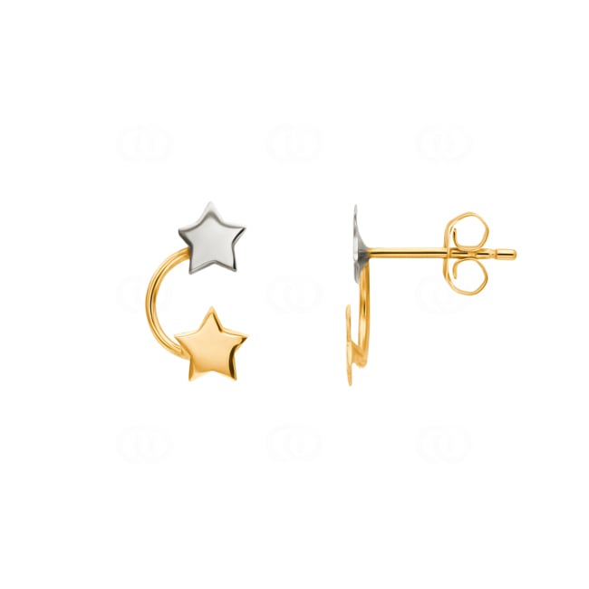 Stud Earrings 750/18 K Yellow Gold Two-tone, Star - 8678