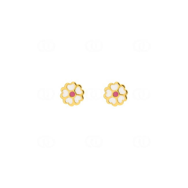 Stud Earrings 750/18 K Yellow Gold Flowers lacquered - 8527V