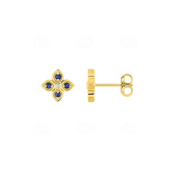 Ohrstecker 750/18 K Gelbgold Blumen mit Saphiren & Diamanten 0.01 ct - 2.7355.S0