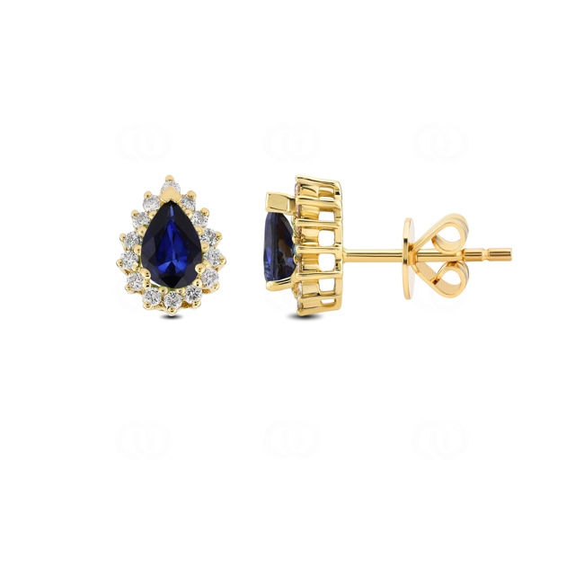 Stud Earrings 750/18 K Yellow Gold, Diamonds 0.22 ct H/si & Sapphire 0.91 ct Stud Earrings 750/18 K Yellow Gold, Diamonds 0.22 ct H/si & Sapphire 0.91 ct - OR-095373-SAF-GG