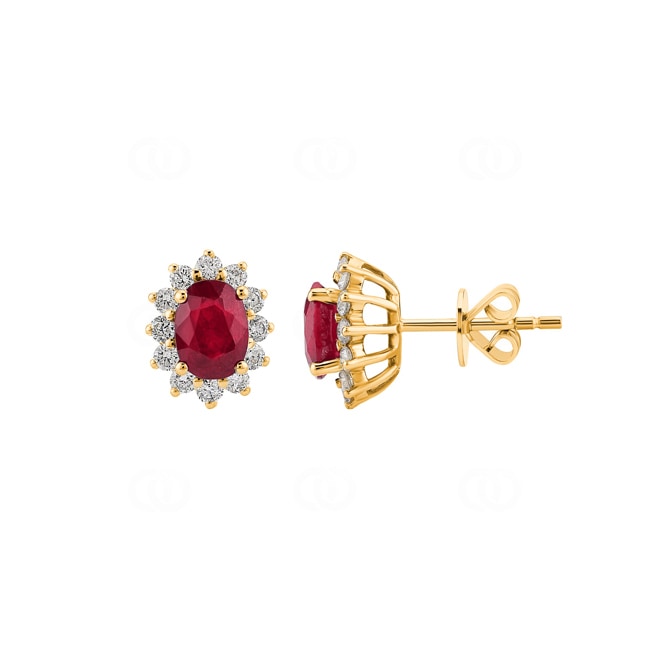 Stud Earrings 750/18 K Yellow Gold, Diamonds 0.56 ct H/si and Ruby 2.19 ct - OR-095813-RUB-GG