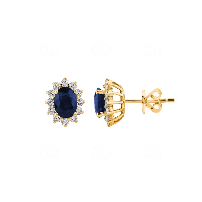 Stud Earrings 750/18 K Yellow Gold, Diamonds 0.56 ct H/si & Sapphire 1.85 ct Stud Earrings 750/18 K Yellow Gold, Diamonds 0.56 ct H/si & Sapphire 1.85 ct - OR-095813-SAF-GG