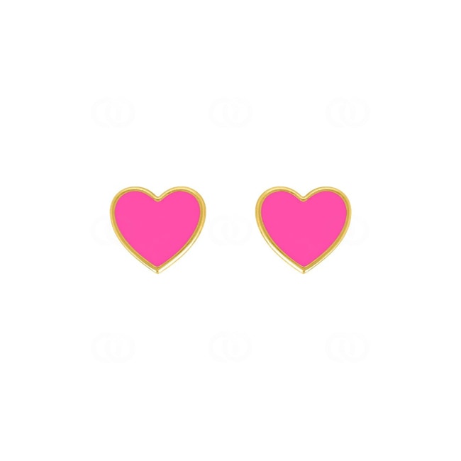 Stud Earrings 750/18 K Yellow Gold Heart with pink Lacquer - 8570.1V