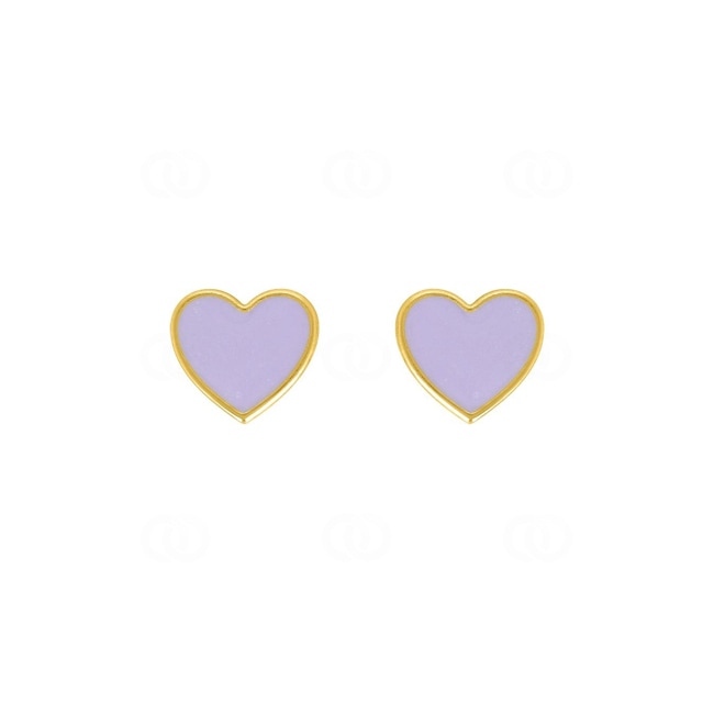Stud Earrings 750/18 K Yellow Gold Heart with purple Lacquer - 8570.2V