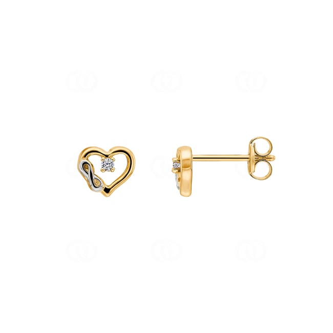 Stud Earrings 750/18 K Yellow Gold Heart with Cubic Zirconia - 252442.6ZIR