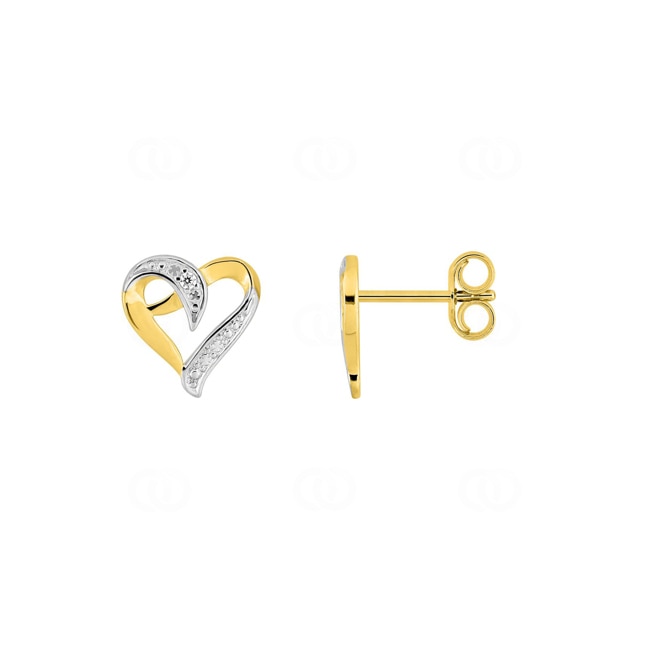 Stud Earrings 750/18 K Yellow Gold Heart with Cubic Zirconia - 2.7515.Z3