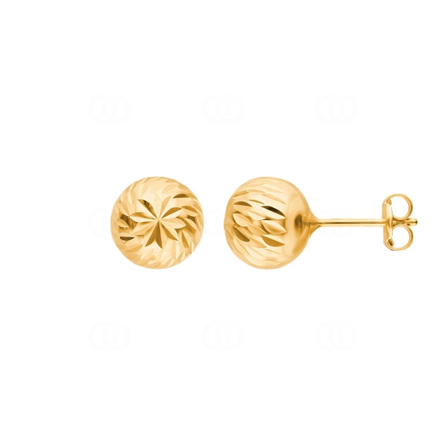 Stud Earrings 750/18 K Yellow Gold Hollow Sphere Ø 8mm - 194081.6