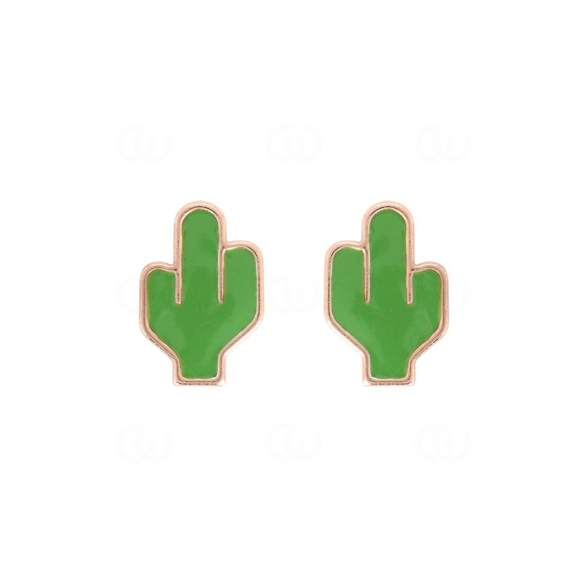 Ohrstecker 750/18 K Roségold Kaktus mit grünem Lack - 8574V