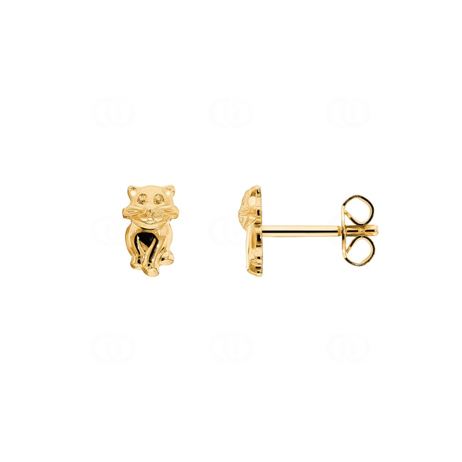 Clous d'oreilles or jaune 750/18 ct, Chat - 1163.03639/0001