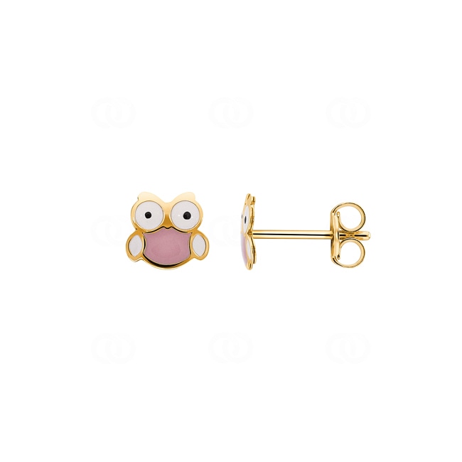 Stud Earrings 750/18 K Yellow Gold Owl lacquered - 168771.6R