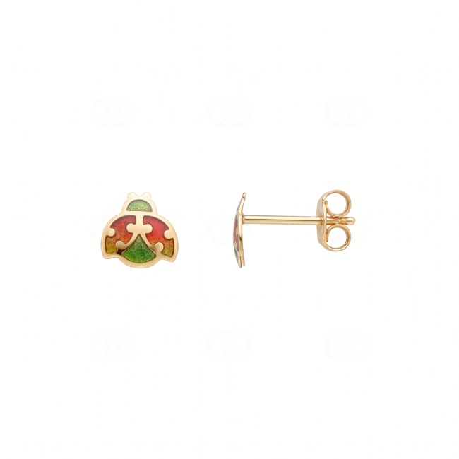Clous d'oreilles or jaune 750/18 ct Coccinelle laqué - 198751.6
