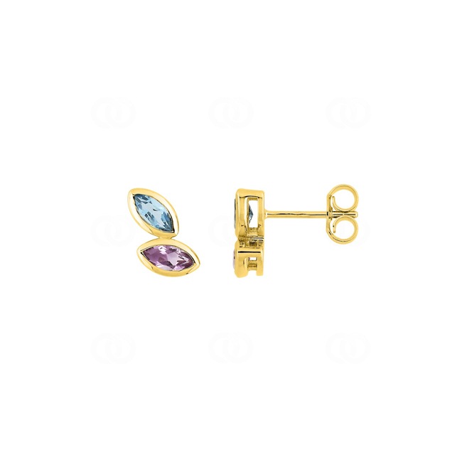 Clous d'oreilles or jaune 750/18 ct avec améthyste & topaze bleue - 2.7303.V0