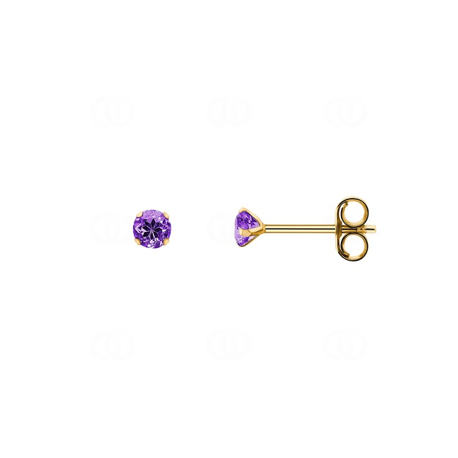 Stud Earrings 750/18 K Yellow Gold with Amethyst Ø 3mm - 8035.3A