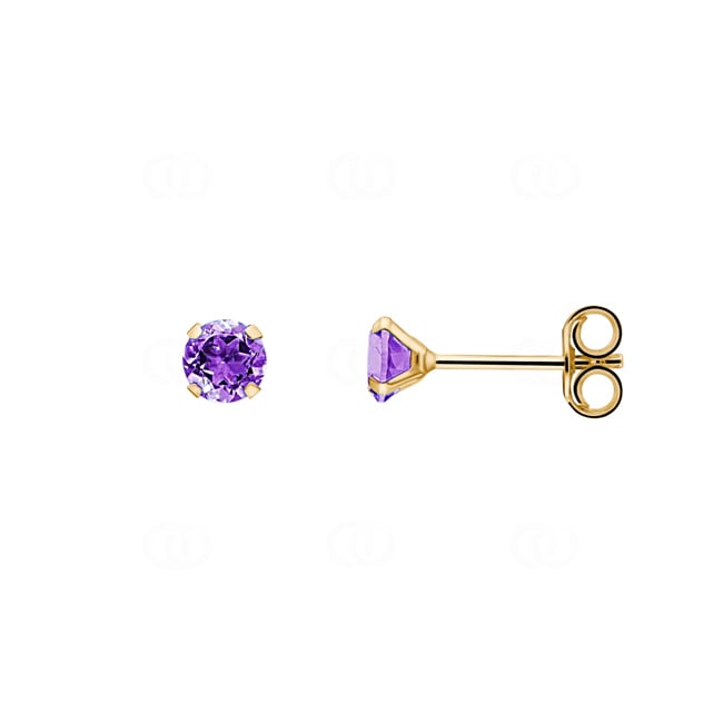 Clous d'oreilles or jaune 750/18 ct avec améthyste Ø 4mm - 8035.4A