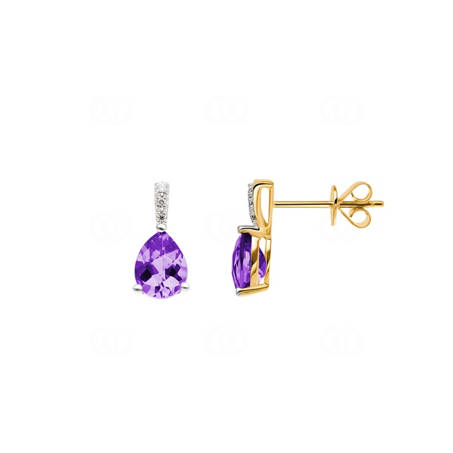 Clous d'oreilles or jaune 750/18 ct avec améthyste poire et diamants 0.02 ct H/si - OR-48518-AME-GG