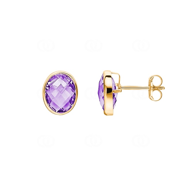 Stud Earrings 750/18 K Yellow Gold with oval Amethysts - 188711.7A