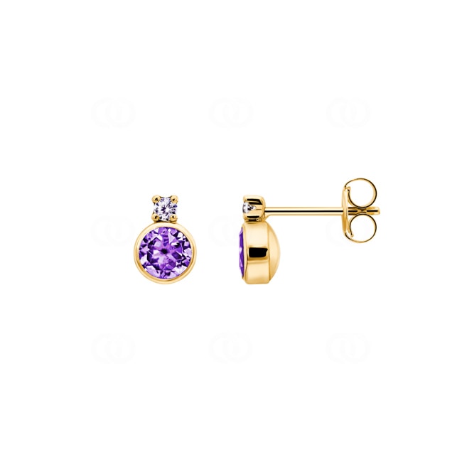 Ohrstecker 750/18 K Gelbgold mit Amethysten und Zirkonia - 188221.7AG