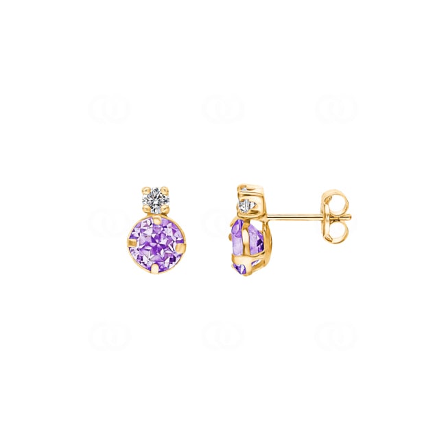 Clous d'oreilles or jaune 750/18 ct avec améthystes et zircones Clous d'oreilles or jaune 750/18 ct avec améthystes et zircones - 188751.7A
