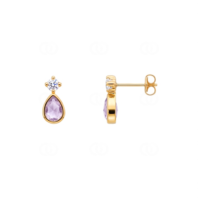 Ohrstecker 750/18 K Gelbgold mit Amethysten und Zirkonia - 189271.6A