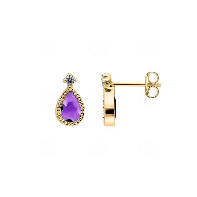 Ohrstecker 750/18 K Gelbgold mit Amethysten und Zirkonia - 258201.6AG