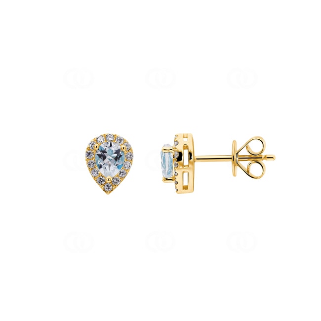 Ohrstecker 750/18 K Gelbgold mit Aquamarinen und Diamanten 0.19 ct H/si - OR-118351-GG