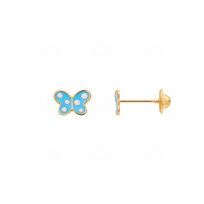 Stud Earrings 750/18 K Yellow Gold Butterfly with blue Lacquer - 8569.2V