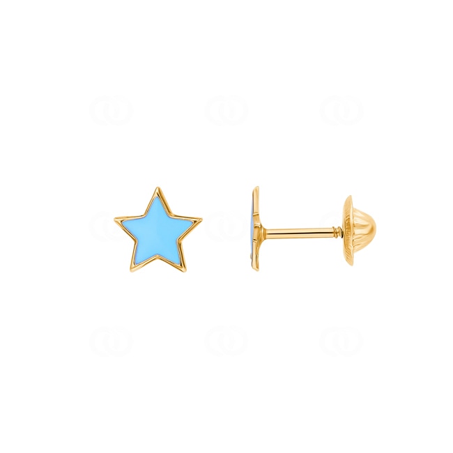 Stud Earrings 750/18 K Yellow Gold Star with blue Lacquer - 8567.1V