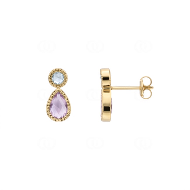 Clous d'oreilles or jaune 750/18 ct avec topaze bleue & améthyste - 217931.6A