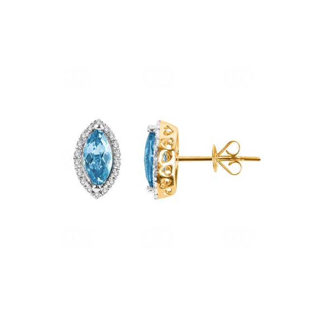 Clous d'oreilles or jaune 750/18 ct avec topaze bleue marquise et diamants 0.11 ct H/si - OR-47272-TOP-GG