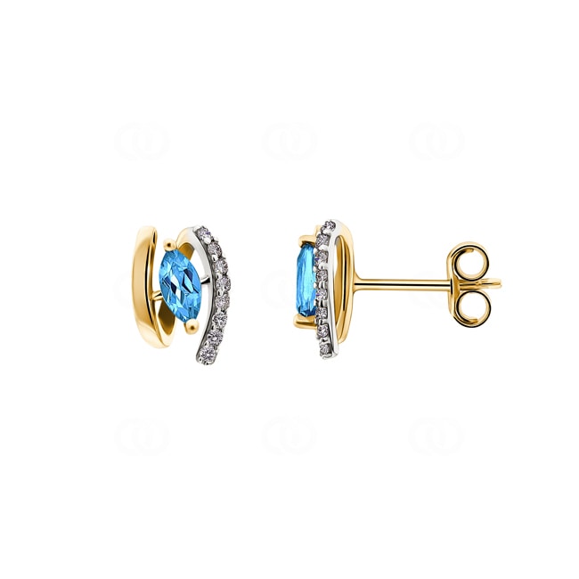 Clous d'oreilles or jaune 750/18 ct avec topaze bleue marquise et zircones - 28A713BTZ