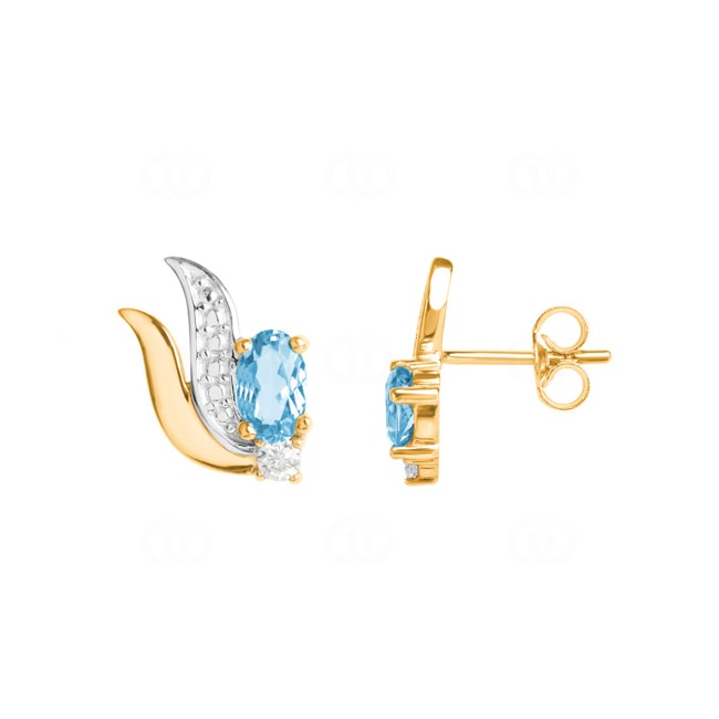 Clous d'oreilles or jaune 750/18 ct avec topaze bleue marquise & zircones - 2.3062.T3