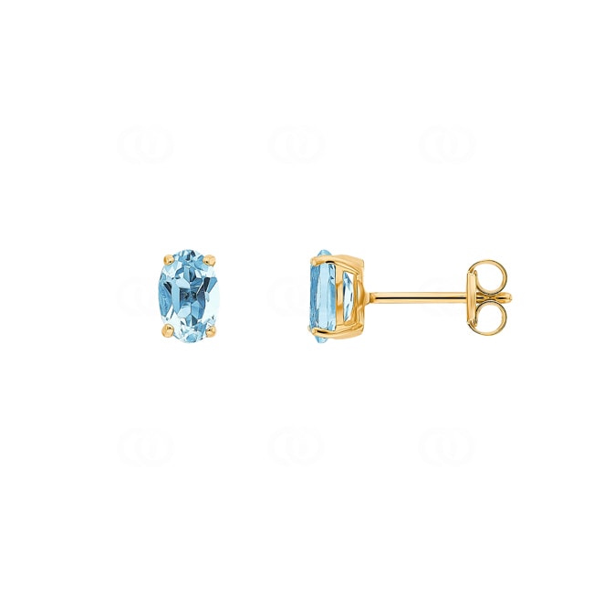 Ohrstecker 750/18 K Gelbgold mit Blautopas oval - 258191.6TO