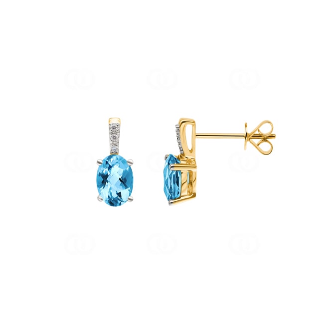 Ohrstecker 750/18 K Gelbgold mit Blautopas oval und Diamanten 0.02 ct H/si - OR-48550-TOP-GG