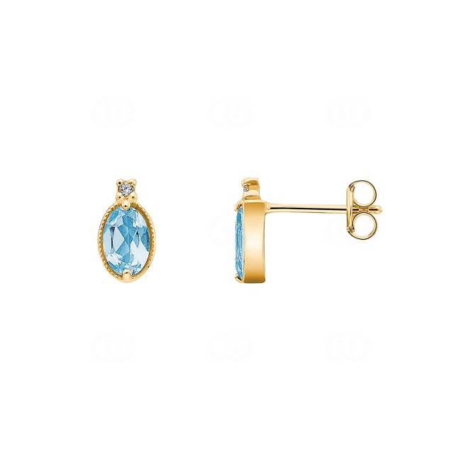 Ohrstecker 750/18 K Gelbgold mit Blautopas oval & Zirkonia - 189221.6TOG