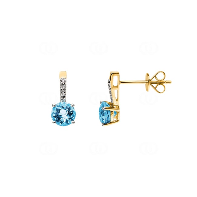Clous d'oreilles or jaune 750/18 ct avec topaze bleue ronde et diamants 0.02 ct H/si Clous d'oreilles or jaune 750/18 ct avec topaze bleue ronde et diamants 0.02 ct H/si - OR-48522-TOP-GG