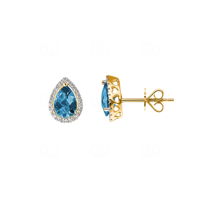 Stud Earrings 750/18 K Yellow Gold with Blue Topaz and Diamonds 0.11 ct H/si - OR-47262-TOP-GG