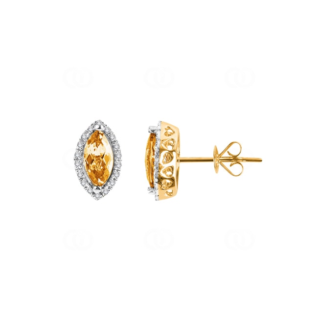 Clous d'oreilles or jaune 750/18 ct avec citrine marquise et diamants 0.11 ct H/si - OR-47272-CIT-GG