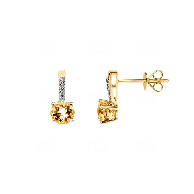 Clous d'oreilles or jaune 750/18 ct avec citrine ronde et diamants 0.02 ct H/si Clous d'oreilles or jaune 750/18 ct avec citrine ronde et diamants 0.02 ct H/si - OR-48522-CIT-GG