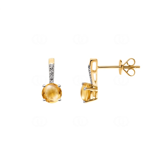 Ohrstecker 750/18 K Gelbgold mit Citrin rund und Diamanten 0.02 ct H/si - OR-48522-CIT-GG