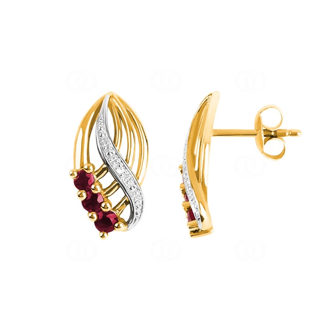 Stud Earrings 750/18 K Yellow Gold with Diamonds 0.01 ct H/si and Rubies - PE03791-3-GG