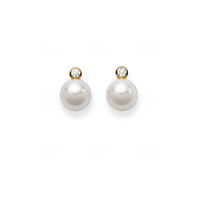 Clous d'oreilles or jaune 750/18 ct avec diamant 0.10ct W/Si, Perle de culture Akoya - 1161.02208/0002