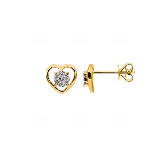 Clous d'oreilles or jaune 750/18 ct Cœur avec diamants 0.11 ct H/si - OR-46492-GG
