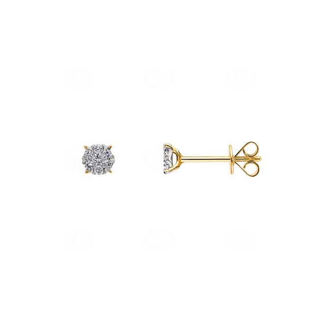 Clous d'oreilles or jaune 750/18 ct avec diamants 0.15 ct H/si - OR-69338-GG