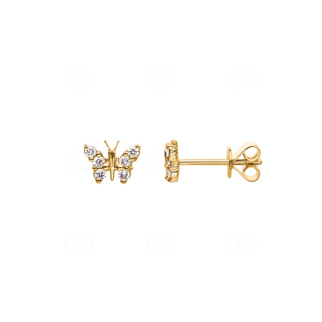 Stud Earrings 750/18 K Yellow Gold with Diamonds 0.15 ct H/si, Butterfly Stud Earrings 750/18 K Yellow Gold with Diamonds 0.15 ct H/si, Butterfly - OR-15270-GG