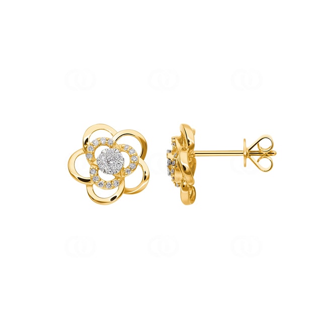 Ohrstecker 750/18 K Gelbgold mit Diamanten 0.16 ct H/si, Blume - OR-60812-GG