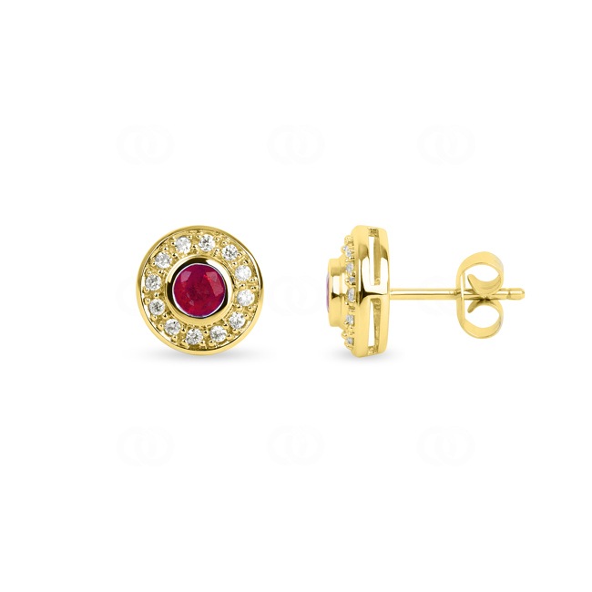 Clous d'oreilles or jaune 750/18 ct avec diamants 0.24 ct H/si et rubis - PE3206/3-GG