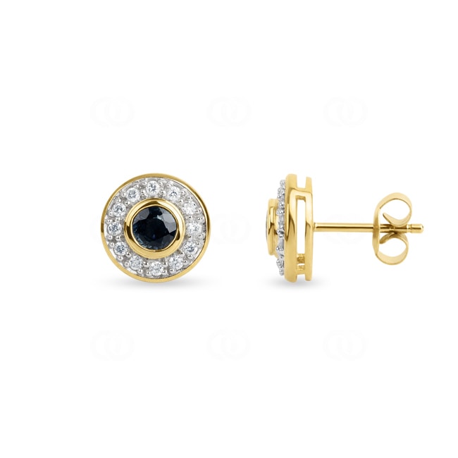 Stud Earrings 750/18 K Yellow Gold with Diamonds 0.24 ct H/si & Sapphires - PE3206/2-GG
