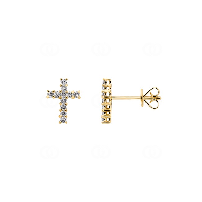 Ohrstecker 750/18 K Gelbgold Kreuz mit Brillanten 0.25 ct H/si - OR-14588-GG